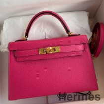 Geanta Hermes Kelly Mini II Sellier lucrata manual din piele de vitel Epsom Rosie Rose