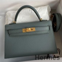 Geanta Hermes Kelly Mini II Sellier Handmade In Piele De Vitel Vert Amande Epsom