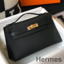 Geanta Hermes Kelly Pochette Din Piele Epsom Neagra
