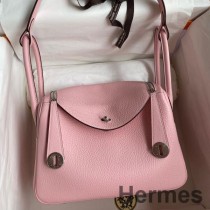Geanta Hermes Lindy 26 lucrata manual din piele Rose Sakura Clemence
