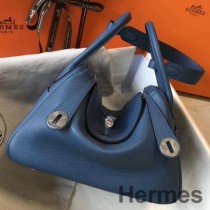 Geanta Hermes Lindy 26cm Din Piele Clemence Agate Albastru PHW