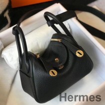 Mini Geanta Hermes Lindy Din Piele Neagra Clemence GHW