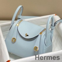Mini Geanta Hermes Lindy Din Piele Albastra Brume Clemence GHW