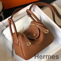 Geanta Hermes Lindy Mini Din Piele Aurie Clemence GHW