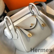 Mini Geanta Hermes Lindy Din Piele Clemence Gri Perla GHW