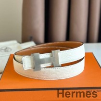 Curea Hermes Mini Constance de 24 mm din piele Epsom albă și piele Swift aurie