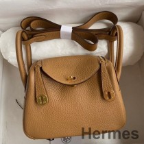Geanta Hermes Mini Lindy Handmade Din Piele Biscuit Clemence
