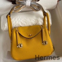 Geanta Hermes Mini Lindy Handmade Din Piele Jaune Ambre Clemence