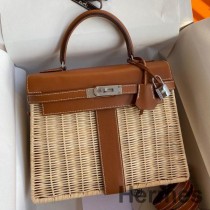 Geantă Hermes Picnic Kelly de 28 cm din răchită cu piele Barenia