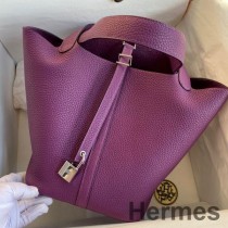 Geanta Hermes Picotin Lock 18 lucrata manual din piele Anemone Clemence