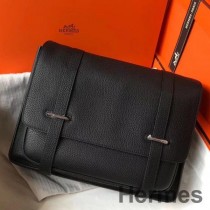 Geantă Hermes Steve 35 Messenger Din piele de vițel Clemence neagră