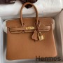 Geanta Hermes Birkin 25 lucrata manual din piele maro Clemence