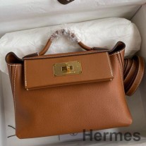 Hermes 24/24 Mini 21 El Yapımı Altın Evercolor Deri Çanta