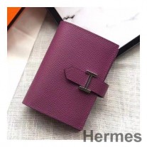 Mor Epsom Deri Hermes Bearn Mini Cüzdan