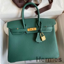 Hermes Birkin 25 El Yapımı Malakit Clemence Deri Çanta