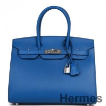 Hermes Birkin 25 Sellier El Yapımı Mavi Fransa Epsom Dana Derisi Çanta