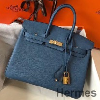 Hermes Birkin 25cm Mavi Akik Clemence Deri Çanta GHW