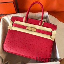 Hermes Birkin 30 Kırmızı Devekuşu Derisinden El Yapımı Çanta