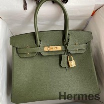 Hermes Birkin 30 Retourne Yeşil Clemence Deri El Yapımı Çanta