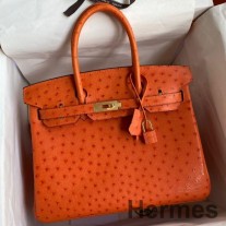 Hermes Birkin 30 Retourne El Yapımı Turuncu Devekuşu Derisi Çanta