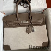 Hermes Birkin 35 El Yapımı Toile & Taupe Clemence Deri Çanta