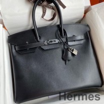 Hermes Birkin 35 Retourne El Yapımı Kara Kutu Dana Derisi Çanta