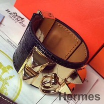Hermes Siyah Timsah Collier de Chien Bileklik S Beden