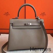 Hermes Kelly 25cm Gri Swift Deri Retourne El Yapımı Çanta