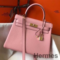 Hermes Kelly 32cm Pembe Clemence Deri Çanta GHW