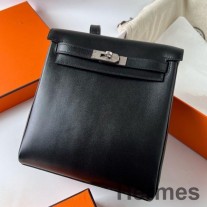 Hermes Kelly Ado Kara Kutu Dana Derisi Sırt Çantası
