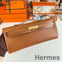 Hermes Kelly Kesim Altın Rengi Dana Derisinden El Yapımı Çanta