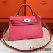 Hermes Kelly Mini II El Yapımı Gül Rengi Ruj Chevre Deri Çanta