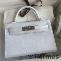 Hermes Kelly Mini II Sellier Beyaz Epsom Dana Derisi El Yapımı Çanta