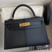 Hermes Kelly Mini II Sellier Siyah/Mavi İndigo/Kırmızı Dana Derisi Üç Renkli Çanta