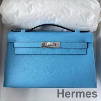 Hermes Kelly Pochette El Yapımı Mavi du Nord Epsom Dana Derisi Çanta