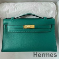 Hermes Kelly Pochette Malakit Swift Dana Derisinden El Yapımı Çanta
