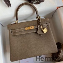 Hermes Kelly Retourne 25 Taupe Clemence Deri El Yapımı Çanta