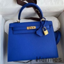 Hermes Kelly Sellier 25 El Yapımı Mavi Fransa Epsom Dana Derisi Çanta