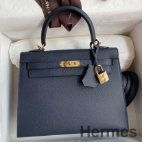 Hermes Kelly Sellier 25 El Yapımı Mavi İndigo Epsom Dana Derisi Çanta