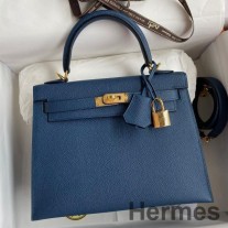 Hermes Kelly Sellier 25 El Yapımı Koyu Mavi Epsom Dana Derisi Çanta