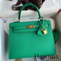 Hermes Kelly Sellier 25 Vert Yeşim Epsom Dana Derisinden El Yapımı Çanta