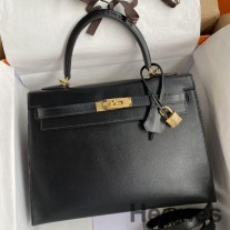 Hermes Kelly Sellier 32 El Yapımı Kara Kutu Dana Derisi Çanta