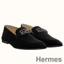 Siyah Süet Deri Hermes Erkek Tenor Loafer'lar