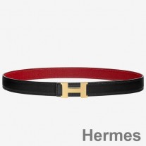Hermes Mini Constance 24mm Çift Taraflı Kemer Siyah/Kırmızı
