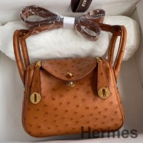 Altın Devekuşu Derisinden Hermes Mini Lindy El Yapımı Çanta