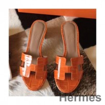 Hermes Oasis Turuncu Parlak Niloticus Timsah Sandalet