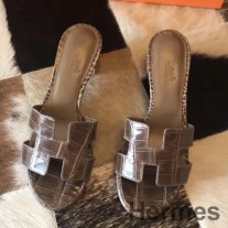 Taupe Parlak Niloticus Timsah Renginde Hermes Oasis Sandalet