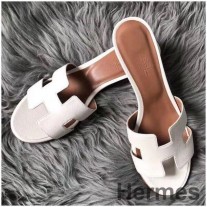 Beyaz Epsom Deri Hermes Oasis Sandalet