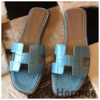 Hermes Oran Celeste Parlak Niloticus Timsah Sandalet