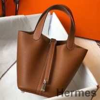 Hermes Picotin Lock 18 Çanta Altın Clemence Deri